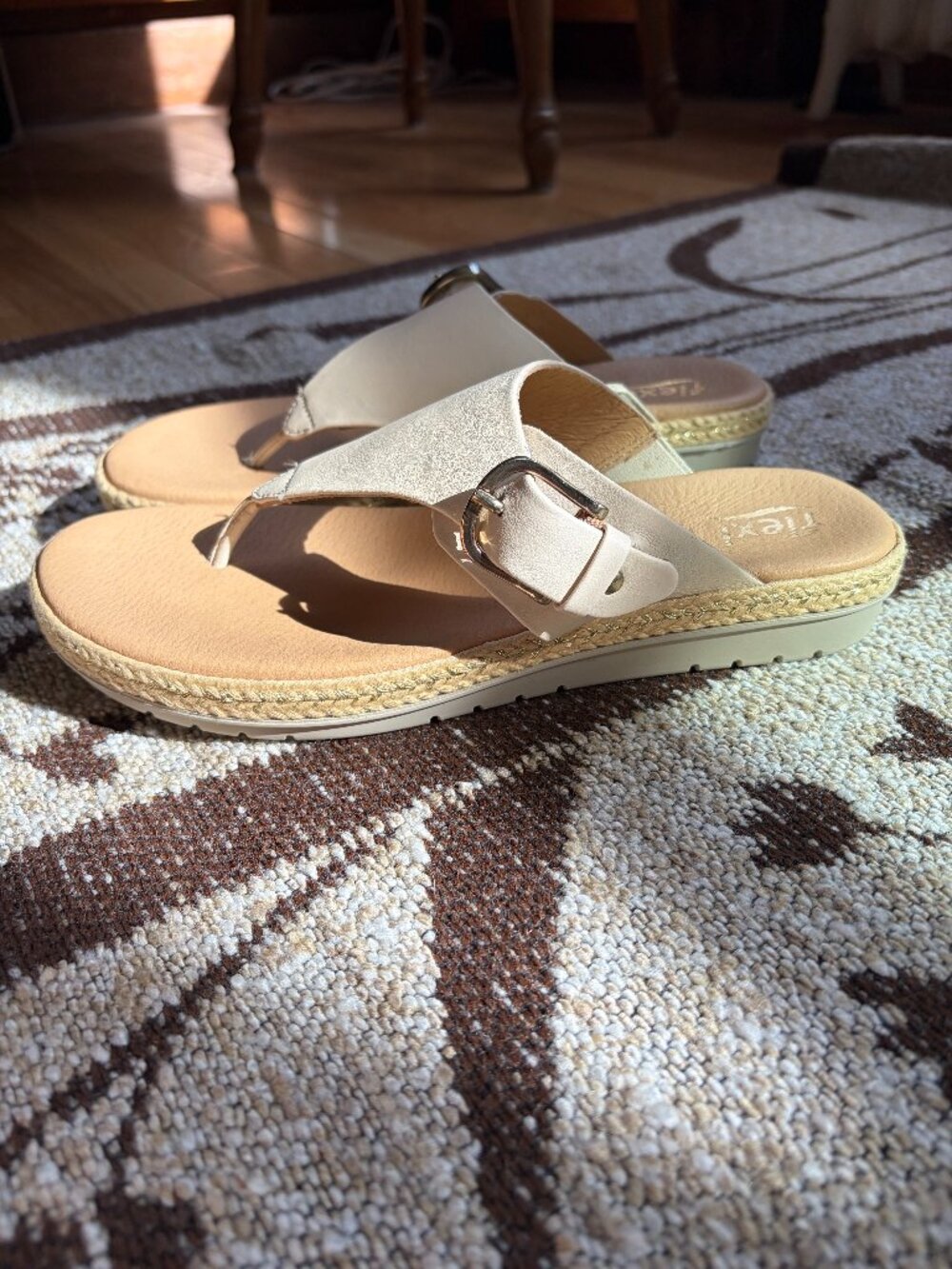 Flexi Comfort Slip-On Thong Sandals with Buckle - Cream